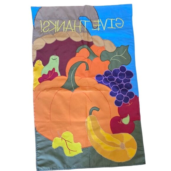 Evergreen Thanksgiving "Give Thanks" Embroidered Garden Flag - Picture 2 of 4